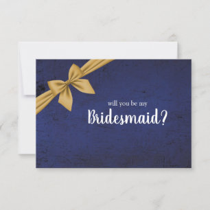 Dark Blue Gold Bow Will You Be My Bridesmaid