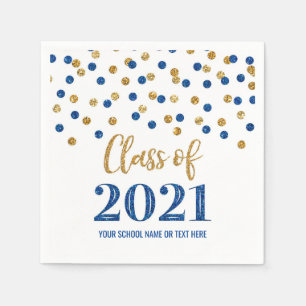 Dark Blue Gold Confetti Class of 2021 Graduation Napkin