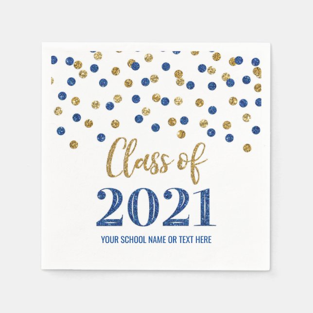 Dark Blue Gold Confetti Class of 2021 Graduation Napkin (Front)