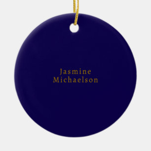 Dark Blue & Gold Cute Minimalist Own Name Ceramic Tree Decoration