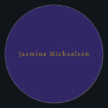 Dark Blue & Gold Cute Minimalist Own Name Classic Round Sticker<br><div class="desc">You Can Easily Change the Fonts,  Background Image and Colour,  Letter Characters.</div>