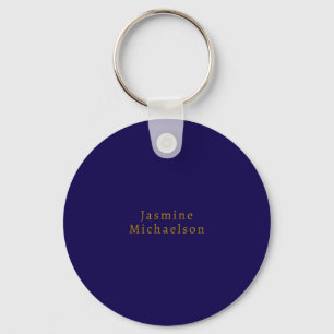 Dark Blue & Gold Cute Minimalist Own Name Key Ring