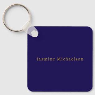 Dark Blue & Gold Cute Minimalist Own Name Key Ring