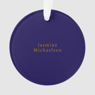 Dark Blue & Gold Cute Minimalist Own Name Ornament