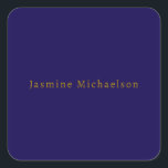 Dark Blue & Gold Cute Minimalist Own Name Square Sticker<br><div class="desc">You Can Easily Change the Fonts,  Background Image and Colour,  Letter Characters.</div>