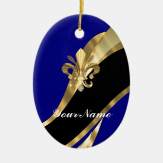 Dark blue & gold fleur de lys ceramic tree decoration