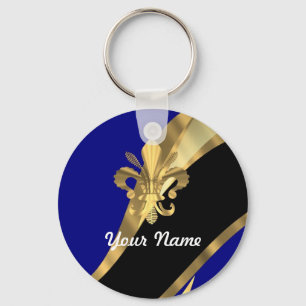 Dark blue & gold fleur de lys key ring