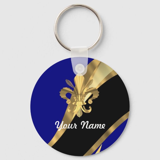 Dark blue & gold fleur de lys key ring (Front)