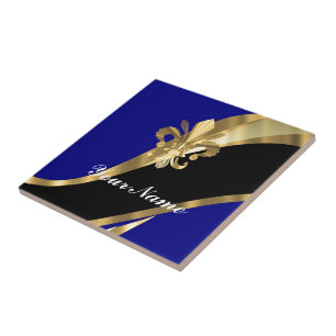 Dark blue & gold fleur de lys tile
