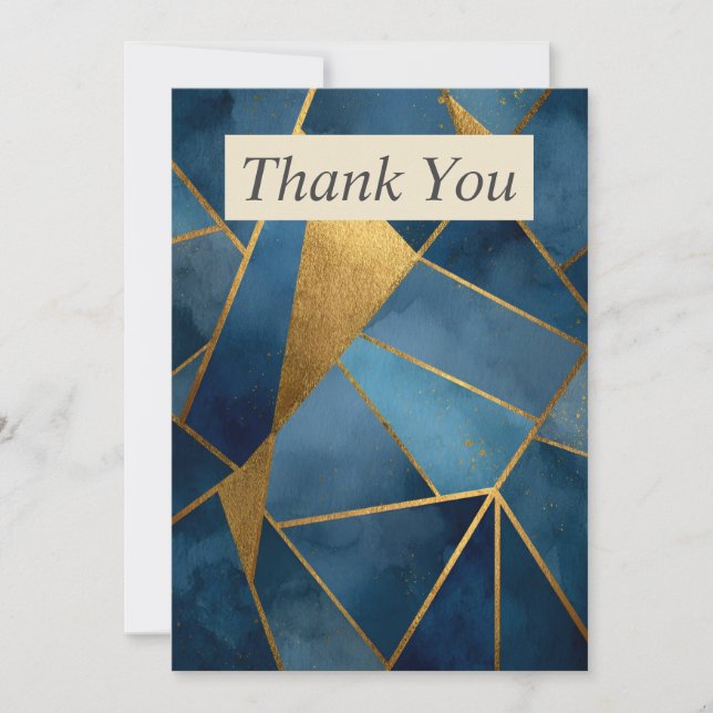 Dark Blue & Gold Geometric Thank You Card (Front)