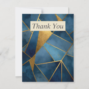 Dark Blue & Gold Geometric Thank You Card