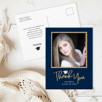 Dark Blue Gold Handwriting Graduate Thank You