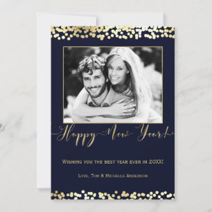 Dark Blue & Gold Happy New Year Modern Photo Holiday Card