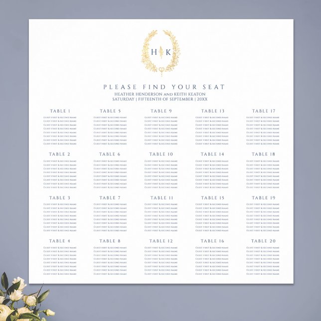 Dark blue gold leaves oval wreath wedding poster (Creator Uploaded)