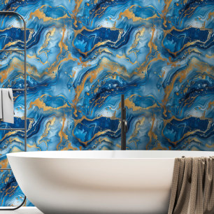 Dark Blue & Gold Marbled  Wallpaper