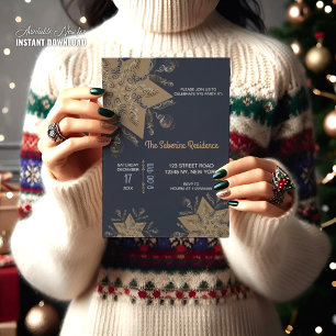 Dark Blue & Gold Midnight Sparkle Stars New Year  Invitation