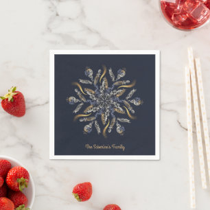Dark Blue & Gold Midnight Sparkle Stars New Year Napkin