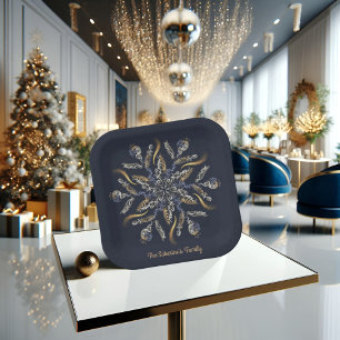 Dark Blue & Gold Midnight Sparkle Stars New Year  Paper Plate