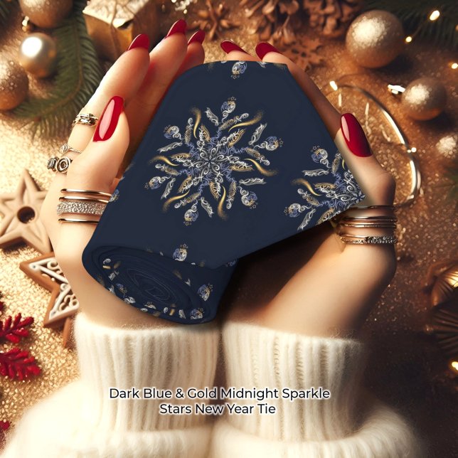 Dark Blue & Gold Midnight Sparkle Stars New Year  Tie (Creator Uploaded)