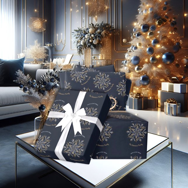 Dark Blue & Gold Midnight Sparkle Stars New Year  Wrapping Paper (Creator Uploaded)