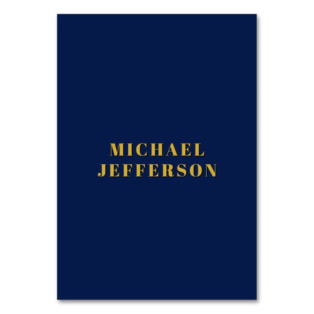 Dark Blue & Gold Minimalist Plain Modern Own Name Table Number (Front)