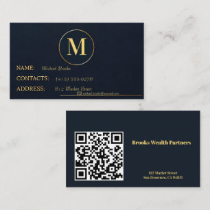 Dark Blue Gold Modern Professional Contact Business Card