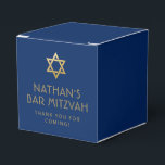 Dark Blue Gold Personalised Bar Mitzvah Favour Box<br><div class="desc">Elegant modern blue and gold classic bar mitzvah "thank you" personalised square favour box with custom name,  date and Star of David.</div>