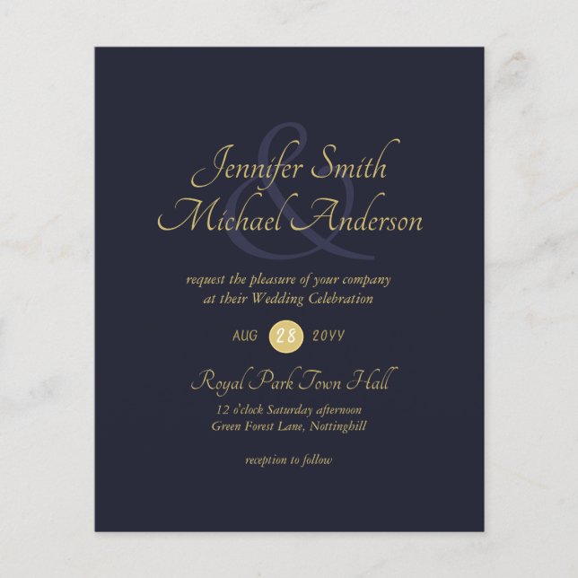 Dark Blue Gold Wedding Ampersand Simple (Front)