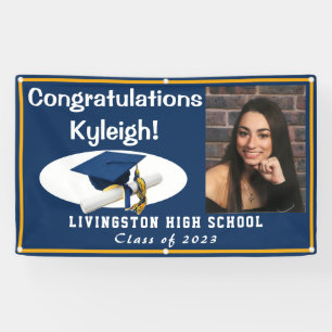 Dark Blue, Gold & White Vinyl Graduation Photo Banner