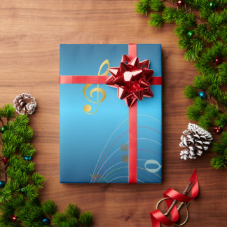 Dark Blue Gradient Elegant Music Notes Wrapping Paper
