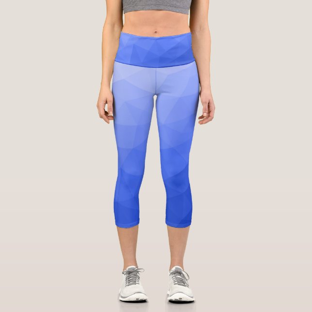 Dark blue gradient geometric mesh pattern capri leggings (Front)