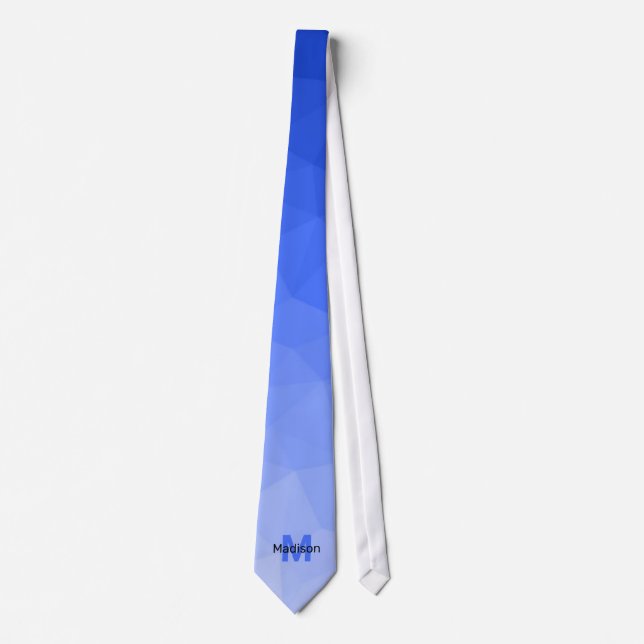 Dark blue gradient geometry mesh pattern Monogram Tie (Front)