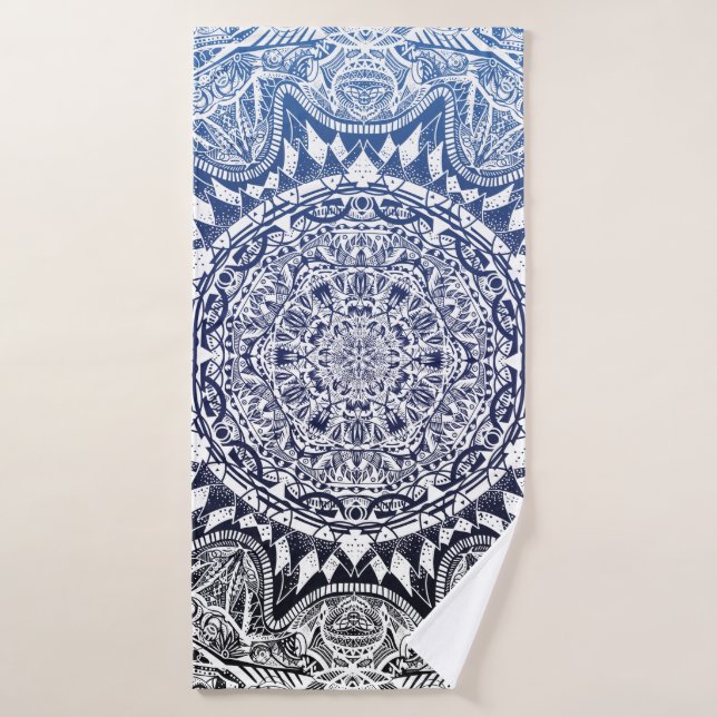 Dark Blue Gradient Mandala Pattern Bath Towel (Bath Towel)