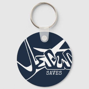 Dark Blue Graffiti Jesus Saves Key Ring