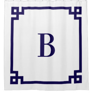 Dark Blue Greek Key Simple Monogram Shower Curtain