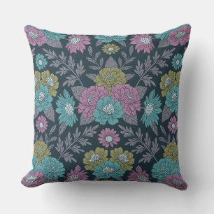 Dark Blue, Green & Purple Floral Cushion