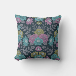 Dark Blue, Green & Purple Floral Cushion