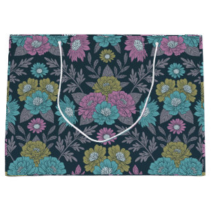 Dark Blue, Green & Purple Floral Large Gift Bag