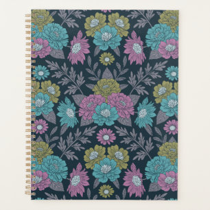 Dark Blue, Green & Purple Floral Planner