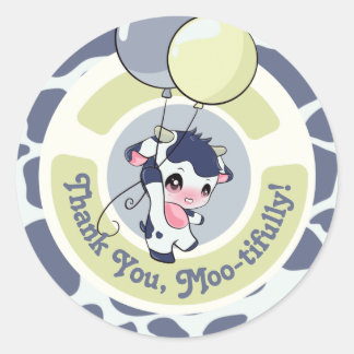 Dark Blue Grey Cow Pattern Thank you Round Sticker