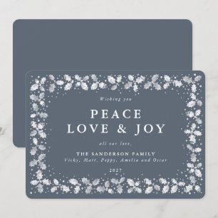 Dark Blue Grey Holly + Berries Flat Non Photo Holiday Card