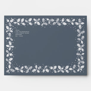 Dark Blue Grey Holly Leaf Border Return Address A7 Envelope