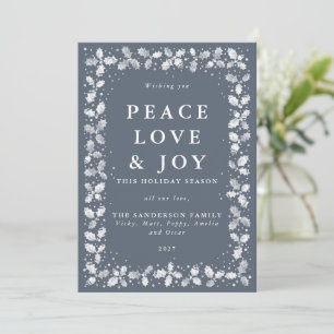 Dark Blue Grey Printed Holly Leaves Flat Non Photo Holiday Card