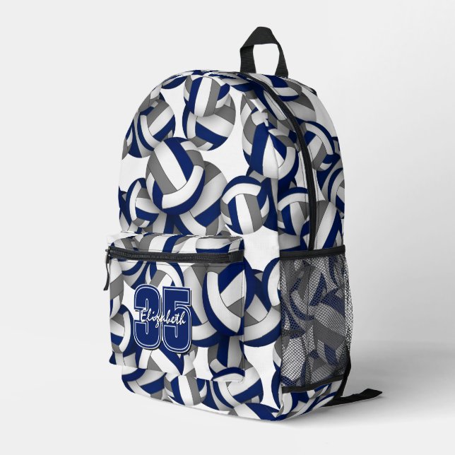 dark blue grey volleyball team colours patterned  printed backpack (Back Corner Right)
