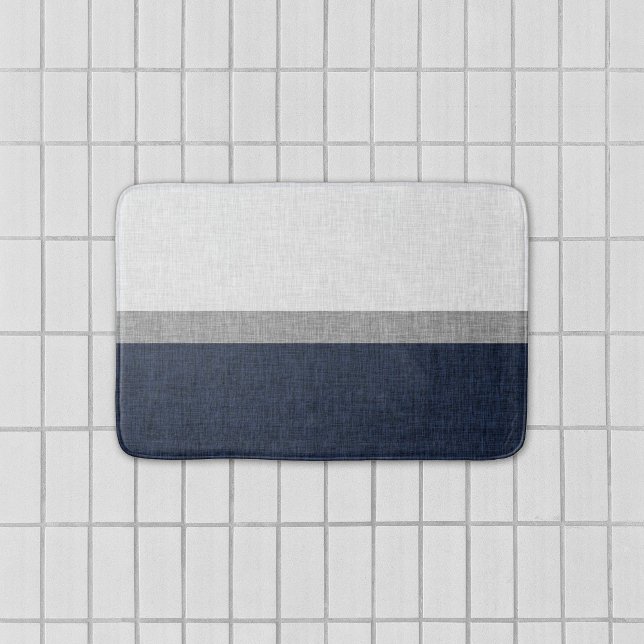 Dark Blue Grey White Simple Stripe Crosshatch Bath Mat (Creator Uploaded)