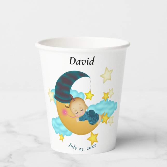 Dark Blue Hat Baby on a Moon Paper Cups (Front)