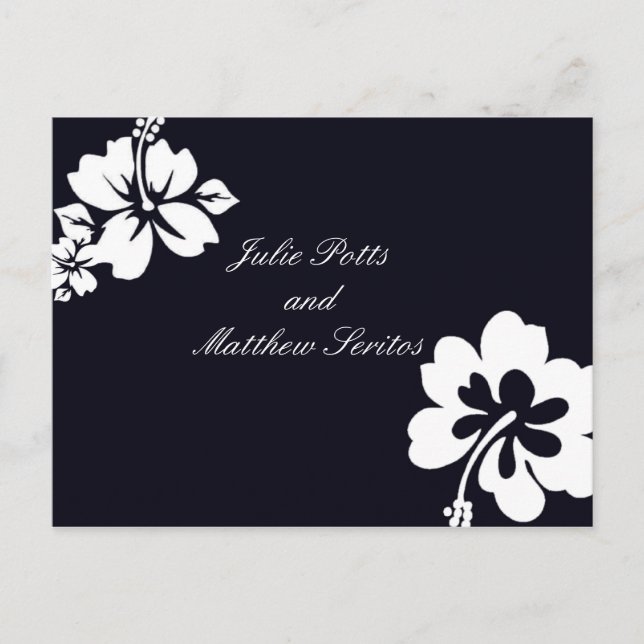 Dark Blue Hibiscus Wedding Invitation Postcard (Front)