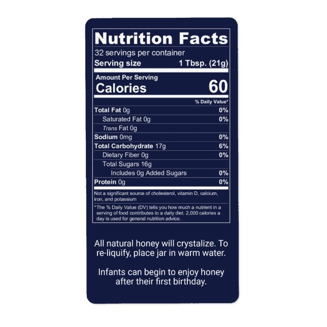 Dark Blue Honey Jar Nutrition Facts (Front)