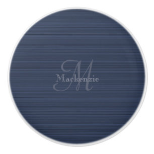 Dark Blue Horizontal Stripes Custom Monogram Name Ceramic Knob