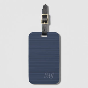 Dark Blue Horizontal Stripes Monogram Minimalist Luggage Tag